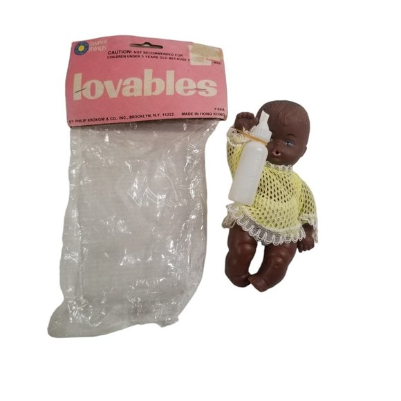 Vintage Doll Lovables in Packaging Hong Kong Vinyl African American with Bottle - Picture 2 of 12